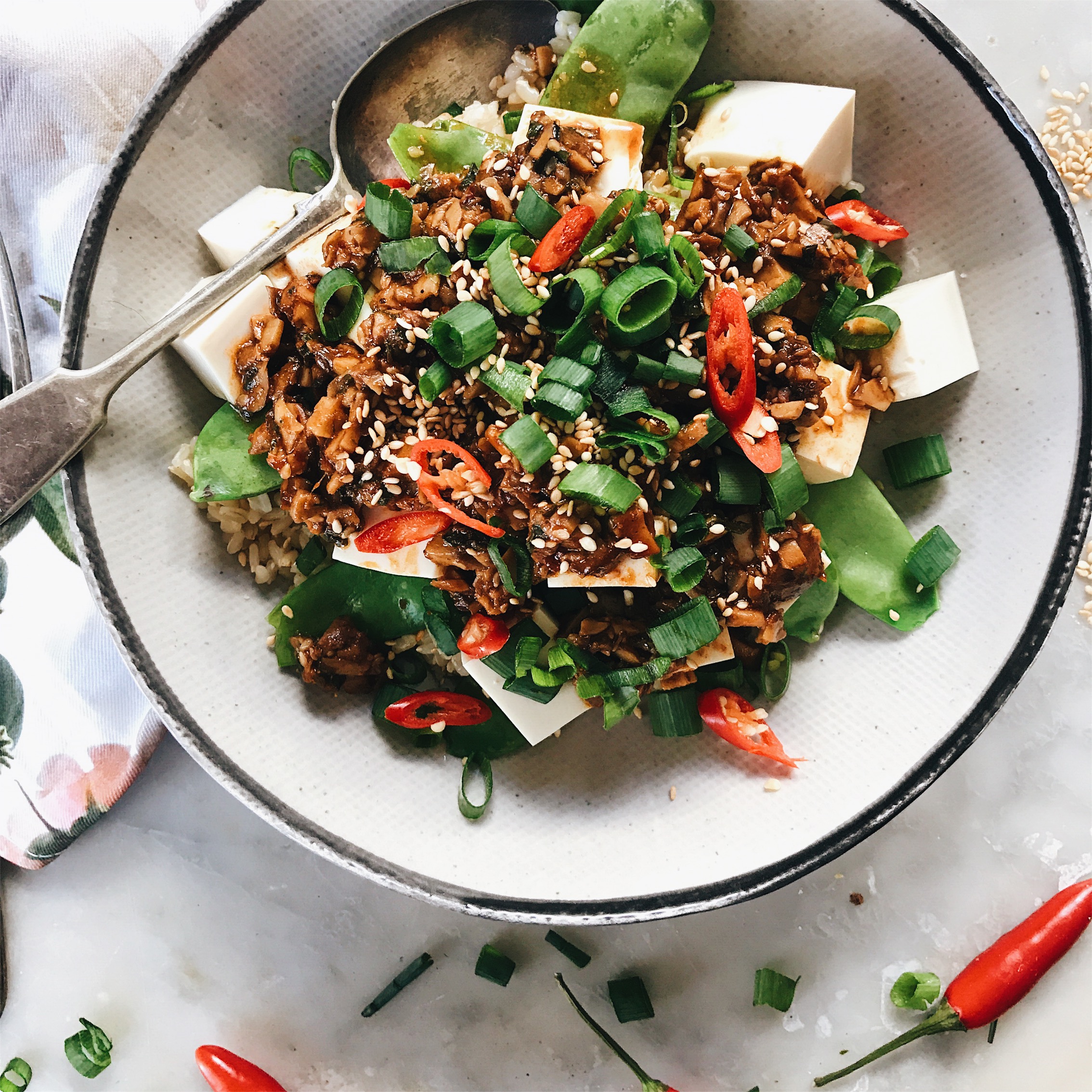 SILKEN TOFU BOWL WITH SPICY MUSHROOM SAUCE The Healthy Hunter