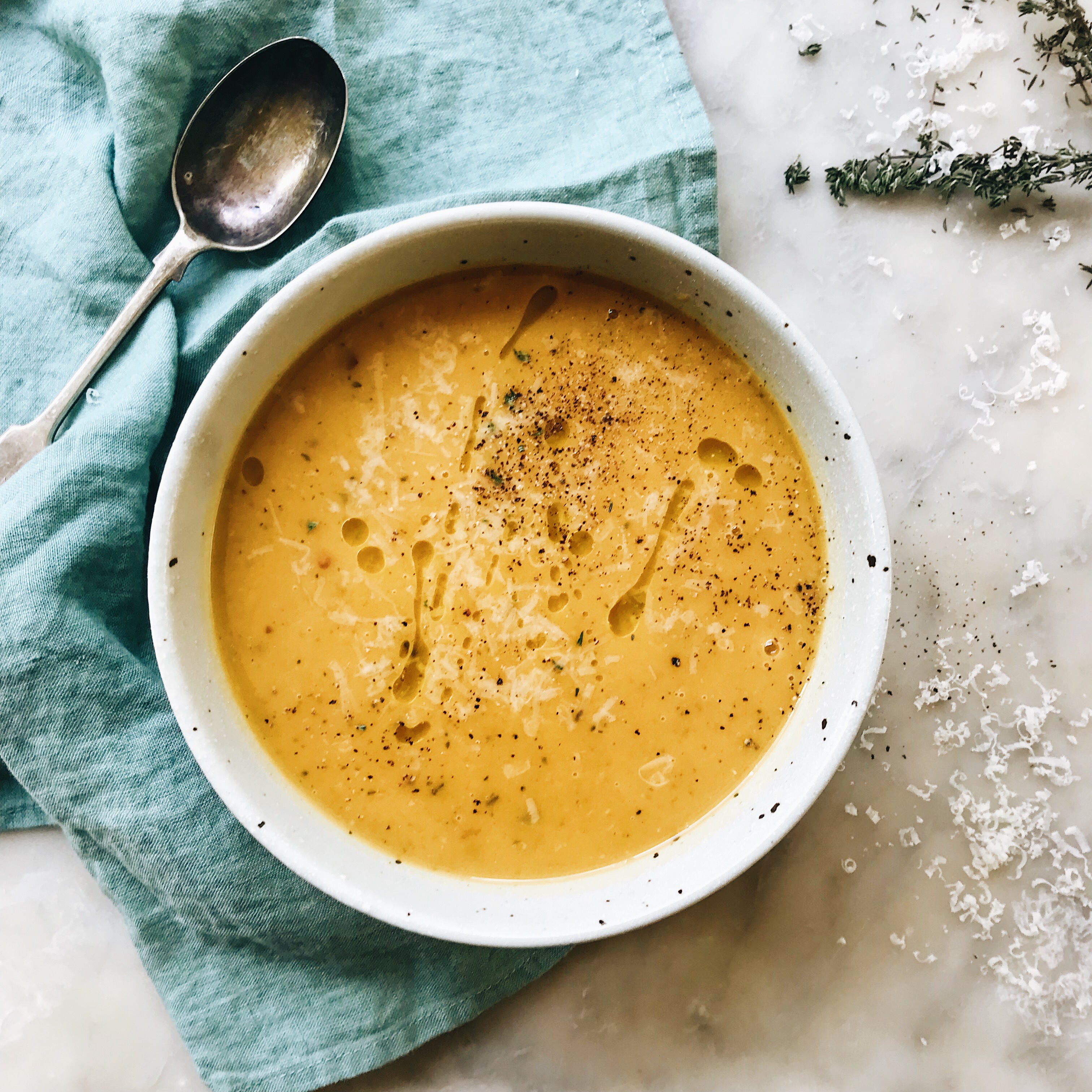 Pumpkin, Parmesan and Thyme Soup | The Healthy Hunter