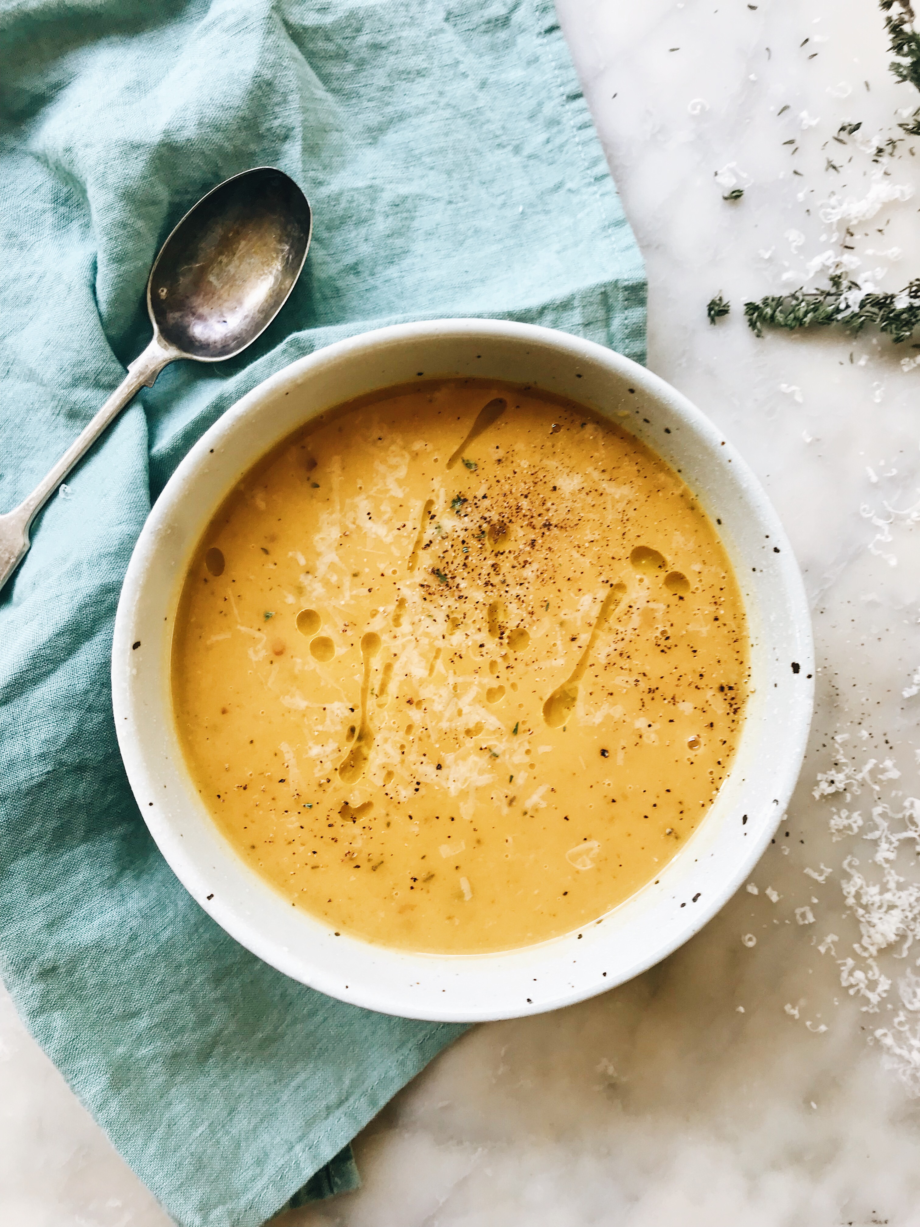 Pumpkin, Parmesan and Thyme Soup | The Healthy Hunter